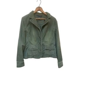 French Cuff Womens Green Corduroy Blazer Jacket Size L Military Style Two Button